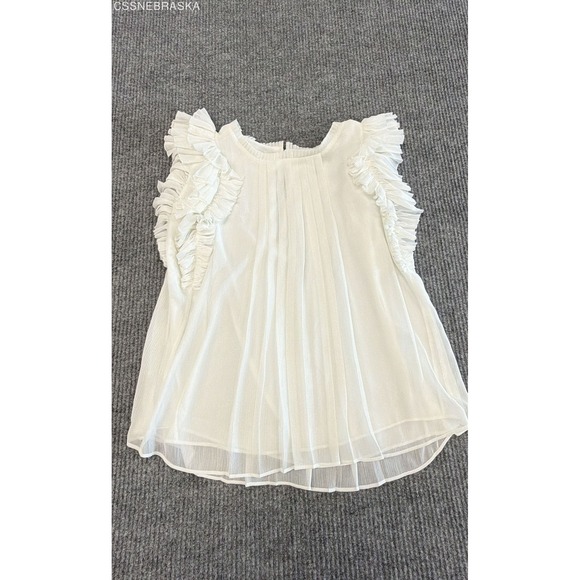 White House Black Market Tops - White House Black Market Women's White Pleated Ruffle Flutter Sleeve Blouse Sz S